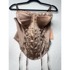 New Mix Classic Bustier Top NWTS New Pink Mocha Color Padded Zip Back Medium M